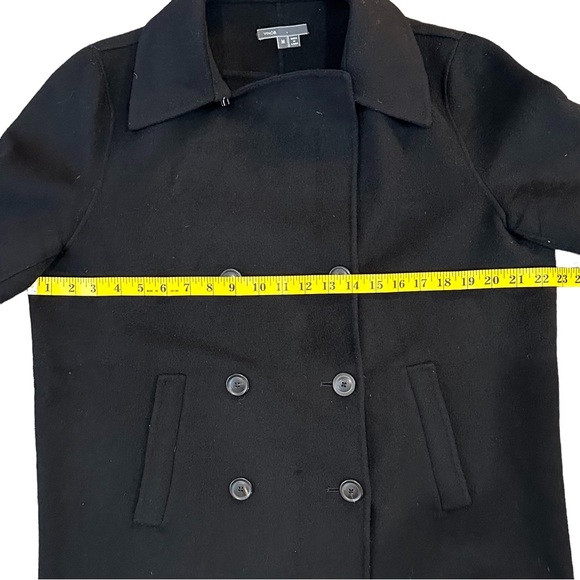 VINCE / Lightweight Double Breasted Wool Blend Pea Coat / Black / Medium - Picture 5 of 10